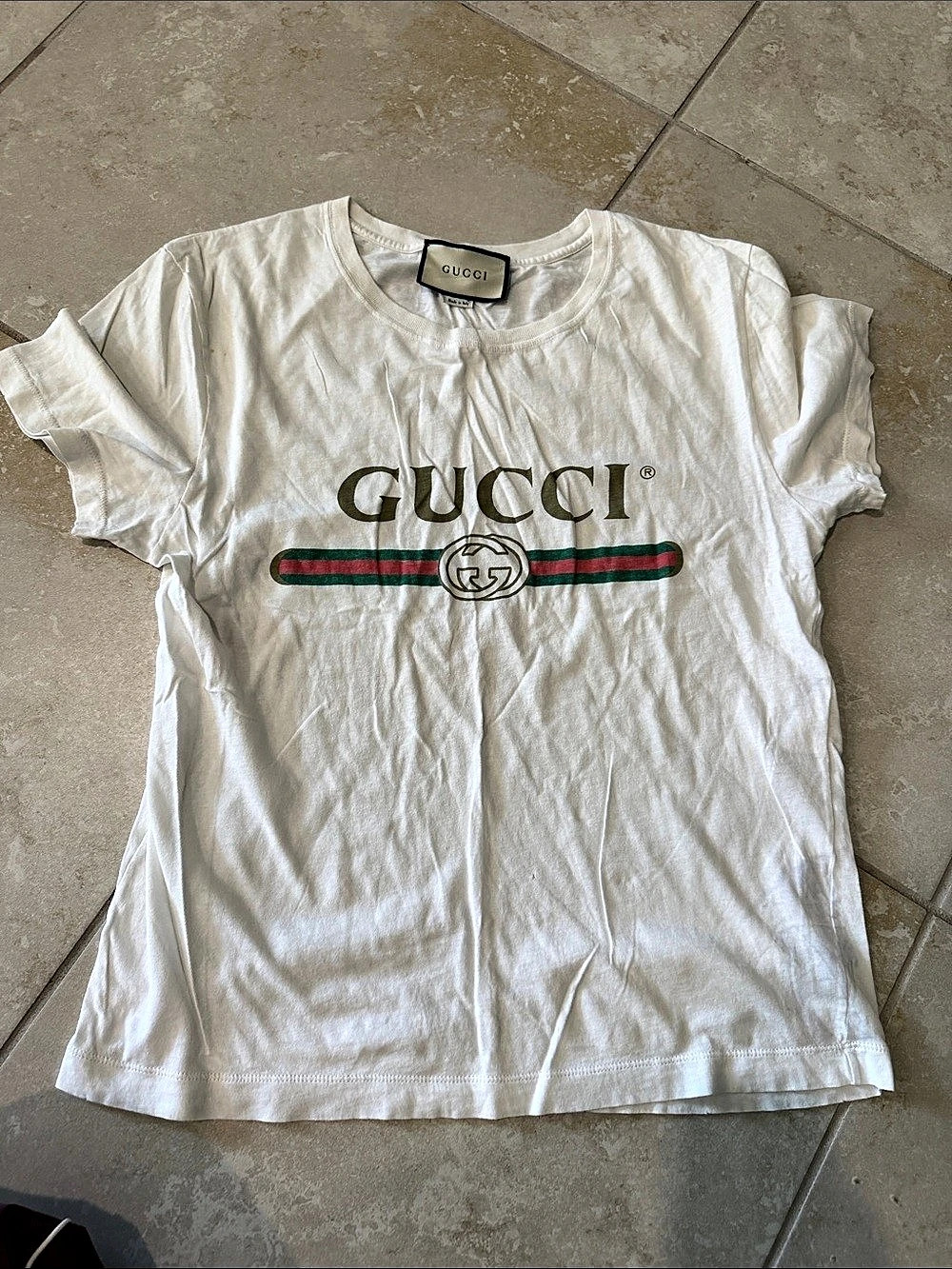 Gucci Vintage Logo T-Shirt with Web Stripe White & Green